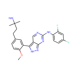 COc1ccc(CCC(C)(C)N)cc1-c1[nH]nc2nc(Nc3ccc(F)cc3F)ncc12 ZINC000028567820