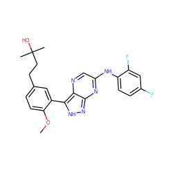 COc1ccc(CCC(C)(C)O)cc1-c1[nH]nc2nc(Nc3ccc(F)cc3F)cnc12 ZINC000028566221