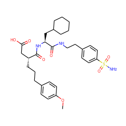 COc1ccc(CCC[C@H](CC(=O)O)C(=O)N[C@@H](CC2CCCCC2)C(=O)NCCc2ccc(S(N)(=O)=O)cc2)cc1 ZINC000026393024
