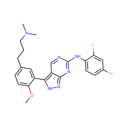 COc1ccc(CCCN(C)C)cc1-c1[nH]nc2nc(Nc3ccc(F)cc3F)ncc12 ZINC000028565931