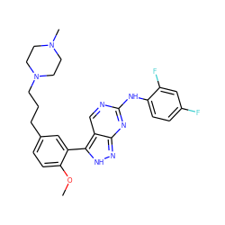 COc1ccc(CCCN2CCN(C)CC2)cc1-c1[nH]nc2nc(Nc3ccc(F)cc3F)ncc12 ZINC000028565933