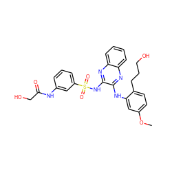 COc1ccc(CCCO)c(Nc2nc3ccccc3nc2NS(=O)(=O)c2cccc(NC(=O)CO)c2)c1 ZINC000148934887