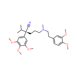 COc1ccc(CCN(C)CCC[C@@](C#N)(c2cc(OC)c(OC)c(OC)c2)C(C)C)cc1OC ZINC000003870325