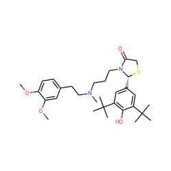 COc1ccc(CCN(C)CCCN2C(=O)CS[C@@H]2c2cc(C(C)(C)C)c(O)c(C(C)(C)C)c2)cc1OC ZINC000013781686