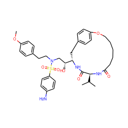 COc1ccc(CCN(C[C@@H](O)[C@@H]2Cc3ccc(cc3)OCCCCCC(=O)N[C@@H](C(C)C)C(=O)N2)S(=O)(=O)c2ccc(N)cc2)cc1 ZINC000029397643