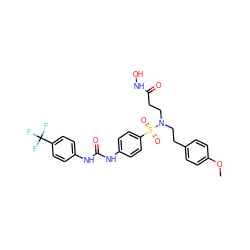 COc1ccc(CCN(CCC(=O)NO)S(=O)(=O)c2ccc(NC(=O)Nc3ccc(C(F)(F)F)cc3)cc2)cc1 ZINC000095562512