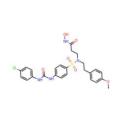 COc1ccc(CCN(CCC(=O)NO)S(=O)(=O)c2ccc(NC(=O)Nc3ccc(Cl)cc3)cc2)cc1 ZINC000095561295