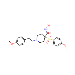 COc1ccc(CCN2CCC(C(=O)NO)(S(=O)(=O)c3ccc(OC)cc3)CC2)cc1 ZINC000013521035