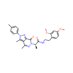 COc1ccc(CCNC(=O)[C@@H](C)n2nc(C)c3c(C)n(-c4ccc(C)cc4)nc3c2=O)c(OC)c1 ZINC000015942968