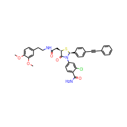 COc1ccc(CCNC(=O)C[C@H]2S[C@@H](c3ccc(C#Cc4ccccc4)cc3)N(c3ccc(C(N)=O)c(Cl)c3)C2=O)cc1OC ZINC000095565909