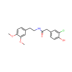 COc1ccc(CCNC(=O)Cc2ccc(O)c(Cl)c2)cc1OC ZINC000045338674