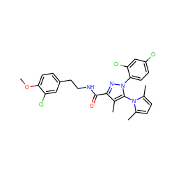 COc1ccc(CCNC(=O)c2nn(-c3ccc(Cl)cc3Cl)c(-n3c(C)ccc3C)c2C)cc1Cl ZINC000049695250