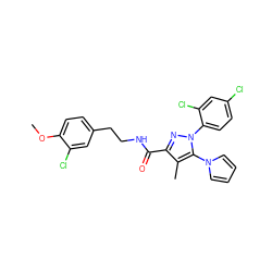 COc1ccc(CCNC(=O)c2nn(-c3ccc(Cl)cc3Cl)c(-n3cccc3)c2C)cc1Cl ZINC000045299881