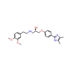 COc1ccc(CCNC[C@@H](O)COc2ccc(-c3nc(C)c(C)[nH]3)cc2)cc1OC ZINC000026017406