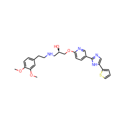 COc1ccc(CCNC[C@@H](O)COc2ccc(-c3ncc(-c4cccs4)[nH]3)cn2)cc1OC ZINC000026014435