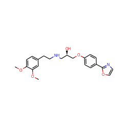 COc1ccc(CCNC[C@@H](O)COc2ccc(-c3ncco3)cc2)cc1OC ZINC000026017612