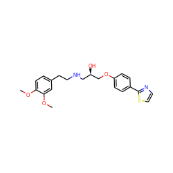 COc1ccc(CCNC[C@@H](O)COc2ccc(-c3nccs3)cc2)cc1OC ZINC000026017182