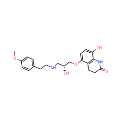 COc1ccc(CCNC[C@@H](O)COc2ccc(O)c3c2CCC(=O)N3)cc1 ZINC000026294740