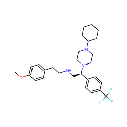 COc1ccc(CCNC[C@H](c2ccc(C(F)(F)F)cc2)N2CCN(C3CCCCC3)CC2)cc1 ZINC000028520432