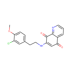 COc1ccc(CCNC2=CC(=O)c3cccnc3C2=O)cc1Cl ZINC000103234332