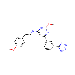 COc1ccc(CCNc2cc(-c3cccc(-c4nnn[nH]4)c3)nc(OC)n2)cc1 ZINC000066112124