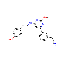 COc1ccc(CCNc2cc(-c3cccc(CC#N)c3)nc(OC)n2)cc1 ZINC000066058916