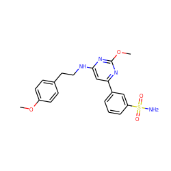 COc1ccc(CCNc2cc(-c3cccc(S(N)(=O)=O)c3)nc(OC)n2)cc1 ZINC000066101001