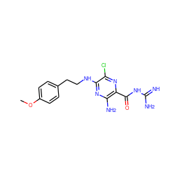 COc1ccc(CCNc2nc(N)c(C(=O)NC(=N)N)nc2Cl)cc1 ZINC000653870673