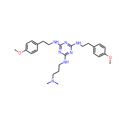 COc1ccc(CCNc2nc(NCCCN(C)C)nc(NCCc3ccc(OC)cc3)n2)cc1 ZINC000073199880