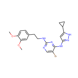 COc1ccc(CCNc2ncc(Br)c(Nc3cc(C4CC4)[nH]n3)n2)cc1OC ZINC000203003739