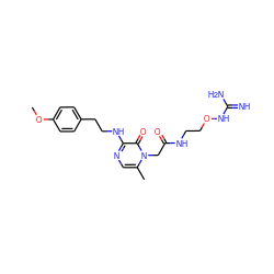 COc1ccc(CCNc2ncc(C)n(CC(=O)NCCONC(=N)N)c2=O)cc1 ZINC000049089288