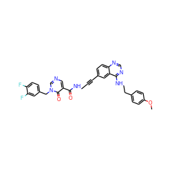 COc1ccc(CCNc2ncnc3ccc(C#CCNC(=O)c4cncn(Cc5ccc(F)c(F)c5)c4=O)cc23)cc1 ZINC000096176275