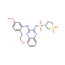 COc1ccc(CCO)c(Nc2nc3ccccc3nc2NS(=O)(=O)[C@@H]2CCS(=O)(=O)C2)c1 ZINC000149839454