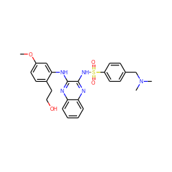 COc1ccc(CCO)c(Nc2nc3ccccc3nc2NS(=O)(=O)c2ccc(CN(C)C)cc2)c1 ZINC000138460356