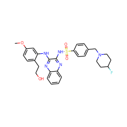 COc1ccc(CCO)c(Nc2nc3ccccc3nc2NS(=O)(=O)c2ccc(CN3CCC(F)CC3)cc2)c1 ZINC000148125759