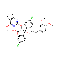 COc1ccc(CCOC(c2ccc(Cl)cc2)(c2ccc(Cl)cc2)[C@@H](Oc2nc3c(c(OC)n2)CCC3)C(=O)O)cc1OC ZINC000026818682