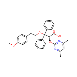 COc1ccc(CCOC(c2ccccc2)(c2ccccc2)[C@@H](Oc2nc(C)cc(C)n2)C(=O)O)cc1 ZINC000013799596