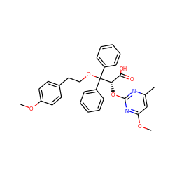 COc1ccc(CCOC(c2ccccc2)(c2ccccc2)[C@@H](Oc2nc(C)cc(OC)n2)C(=O)O)cc1 ZINC000013799616