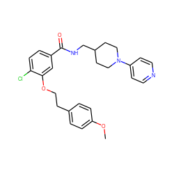 COc1ccc(CCOc2cc(C(=O)NCC3CCN(c4ccncc4)CC3)ccc2Cl)cc1 ZINC000013643346