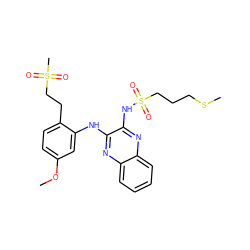 COc1ccc(CCS(C)(=O)=O)c(Nc2nc3ccccc3nc2NS(=O)(=O)CCCSC)c1 ZINC000138131613