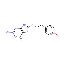 COc1ccc(CCSc2nc3c(=O)[nH]c(N)nc3[nH]2)cc1 ZINC000299831032