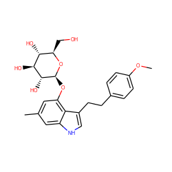 COc1ccc(CCc2c[nH]c3cc(C)cc(O[C@@H]4O[C@H](CO)[C@@H](O)[C@H](O)[C@H]4O)c23)cc1 ZINC000028530932