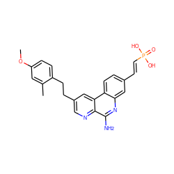 COc1ccc(CCc2cnc3c(N)nc4cc(/C=C/P(=O)(O)O)ccc4c3c2)c(C)c1 ZINC000116440389