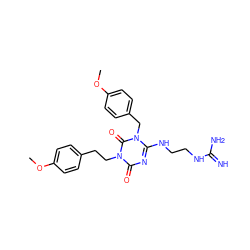 COc1ccc(CCn2c(=O)nc(NCCNC(=N)N)n(Cc3ccc(OC)cc3)c2=O)cc1 ZINC000101272161