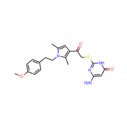 COc1ccc(CCn2c(C)cc(C(=O)CSc3nc(N)cc(=O)[nH]3)c2C)cc1 ZINC000018205552