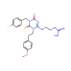 COc1ccc(CCn2c(NCCNC(=N)N)nc(=O)n(Cc3ccc(F)cc3)c2=O)cc1 ZINC000101272169