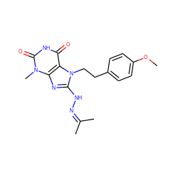 COc1ccc(CCn2c(NN=C(C)C)nc3c2c(=O)[nH]c(=O)n3C)cc1 ZINC000005459838