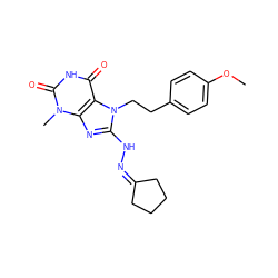 COc1ccc(CCn2c(NN=C3CCCC3)nc3c2c(=O)[nH]c(=O)n3C)cc1 ZINC000005455255