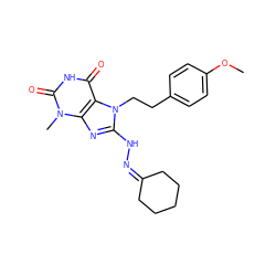 COc1ccc(CCn2c(NN=C3CCCCC3)nc3c2c(=O)[nH]c(=O)n3C)cc1 ZINC000005461706