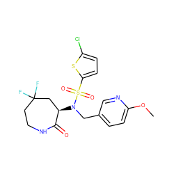 COc1ccc(CN([C@@H]2CC(F)(F)CCNC2=O)S(=O)(=O)c2ccc(Cl)s2)cn1 ZINC000029129456